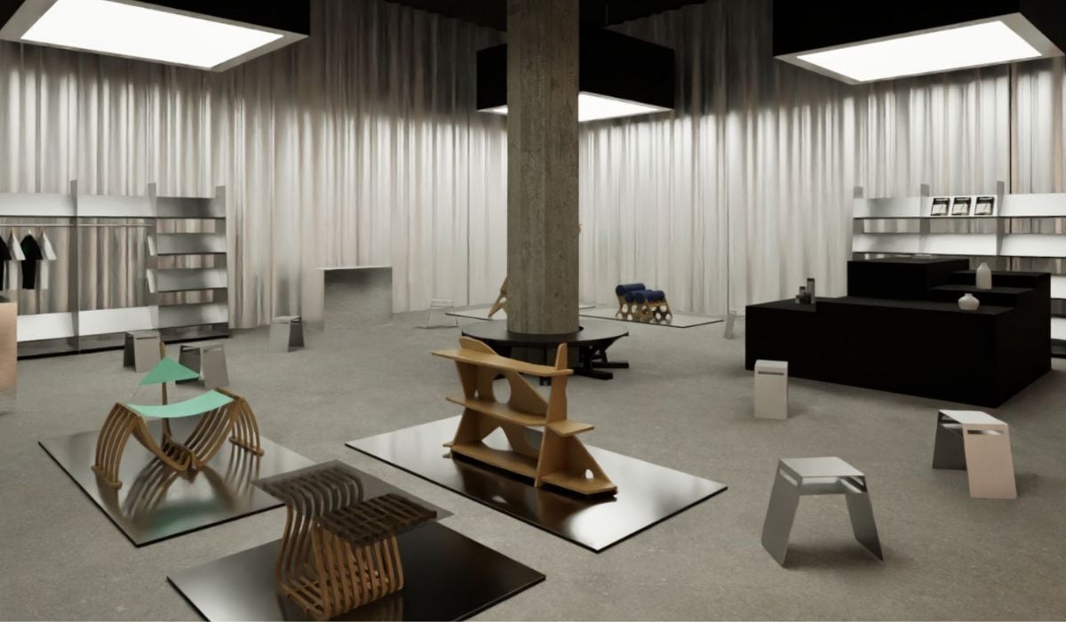 Showroom space at NeoCon with modern furniture and fixtures displayed
